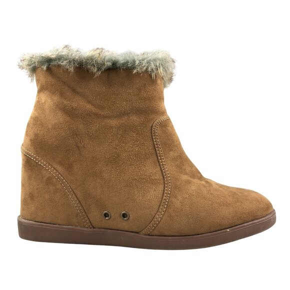 JustFab Women's 9 Kishani Brown Faux Suede High Heel Hidden Wedge Ankle Booties - Picture 1 of 14